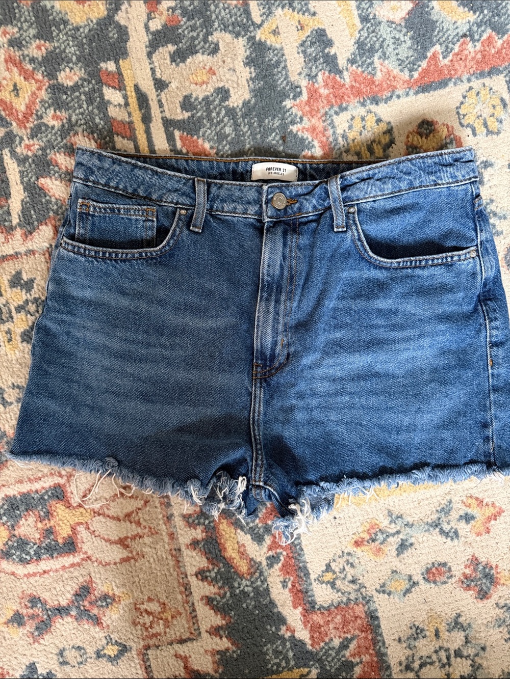 Forever 21 Washed Blue Frayed Hem Denim Shorts